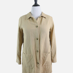 Soft Surroundings Size L Crinkled Cotton Jacket Barn Coat Khaki Tan